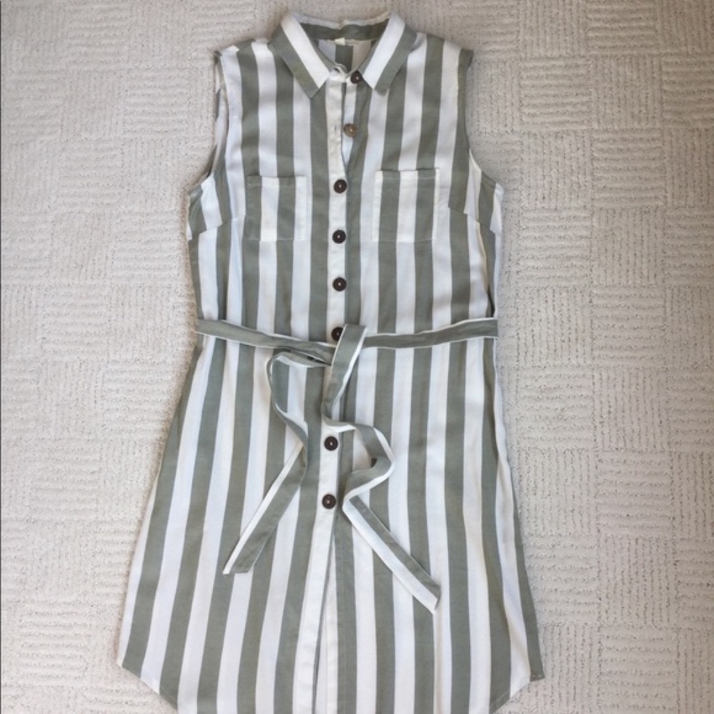nwt sage and cream button down striped dress